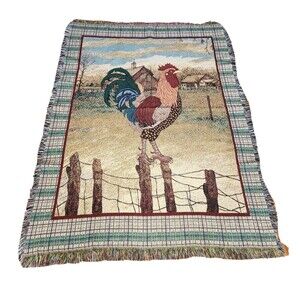 Vintage Home Interiors Throw Blanket; 100%Finest cotton Roster Tapestry 54"X74
